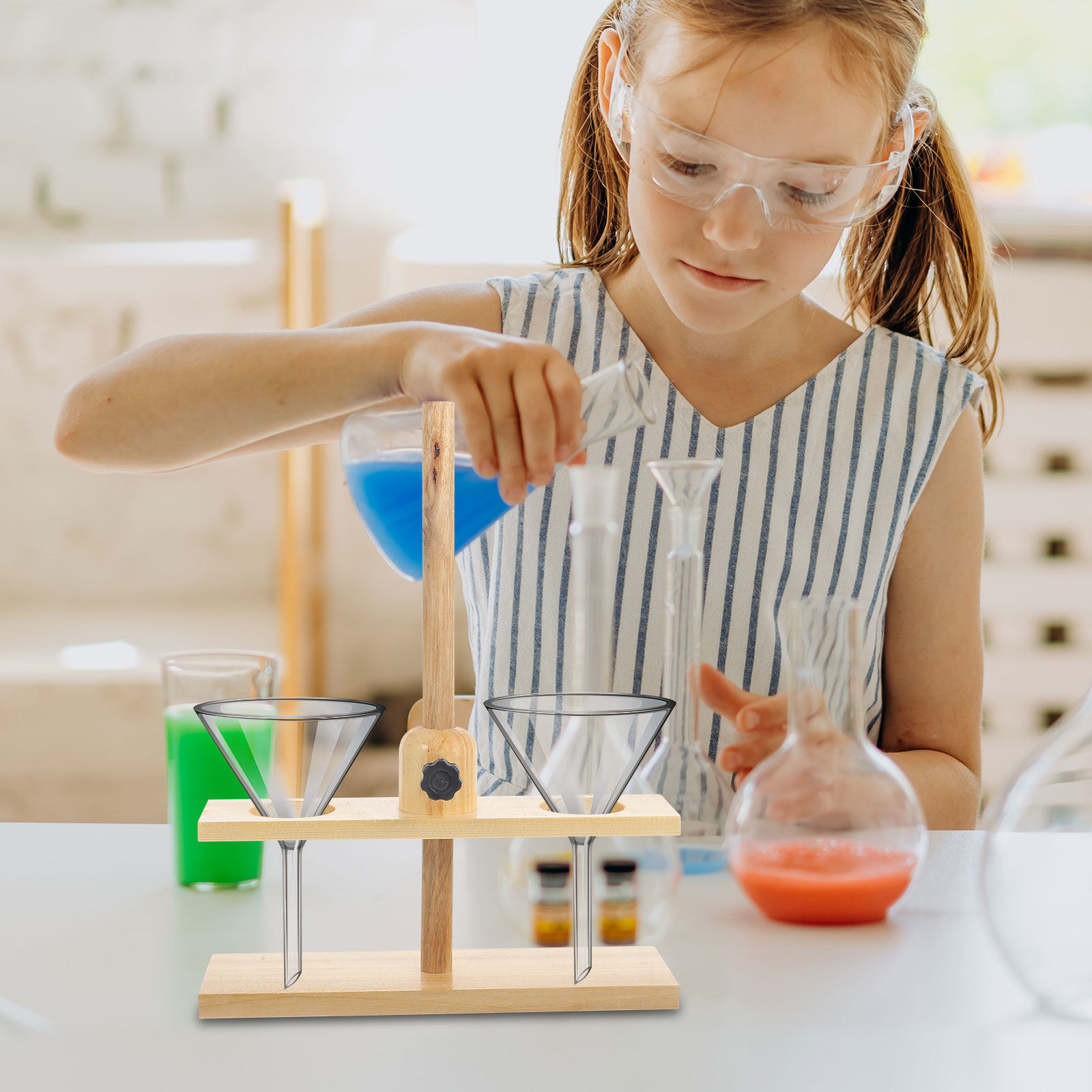 Science Experiment - حامل قمع ذو فتحتين عالي الجودة،